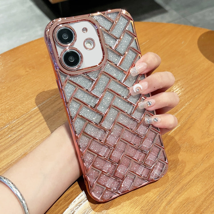 Woven Grid 3D Electroplating Laser Engraving Glitter Paper Phone Case, For iPhone 14, For iPhone 14 Pro, For iPhone 14 Pro Max, For iPhone 13 Pro Max, For iPhone 13 Pro, For iPhone 13, For iPhone 12, For iPhone 12 Pro Max, For iPhone 12 Pro, For iPhone 11