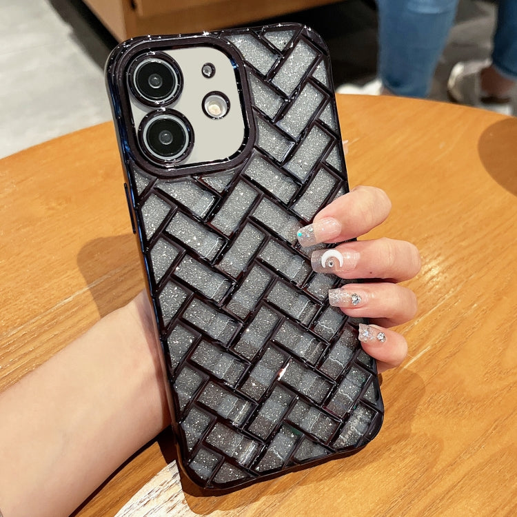 Woven Grid 3D Electroplating Laser Engraving Glitter Paper Phone Case, For iPhone 14, For iPhone 14 Pro, For iPhone 14 Pro Max, For iPhone 13 Pro Max, For iPhone 13 Pro, For iPhone 13, For iPhone 12, For iPhone 12 Pro Max, For iPhone 12 Pro, For iPhone 11