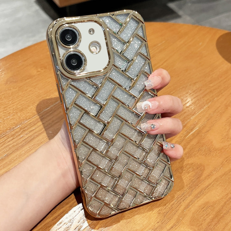 Woven Grid 3D Electroplating Laser Engraving Glitter Paper Phone Case, For iPhone 14, For iPhone 14 Pro, For iPhone 14 Pro Max, For iPhone 13 Pro Max, For iPhone 13 Pro, For iPhone 13, For iPhone 12, For iPhone 12 Pro Max, For iPhone 12 Pro, For iPhone 11