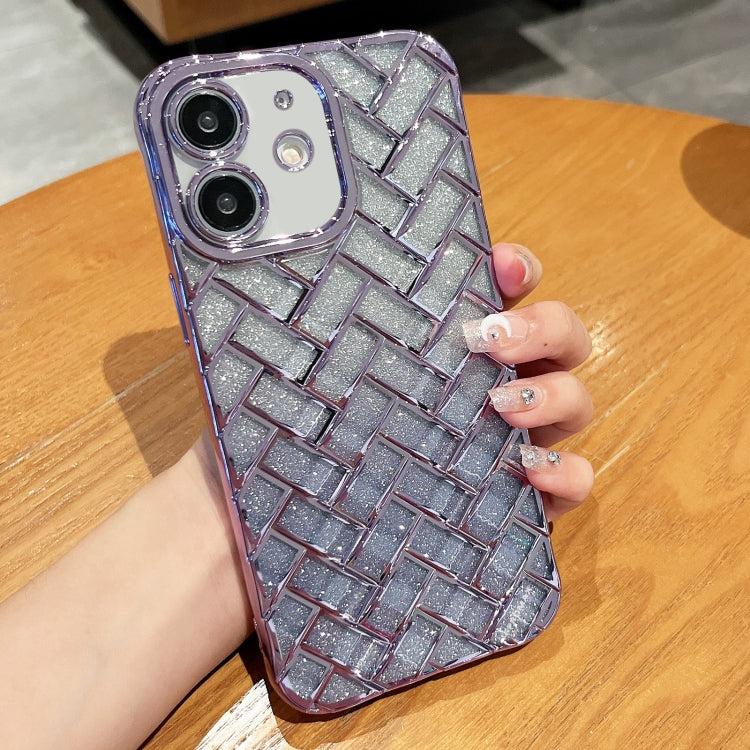 Woven Grid 3D Electroplating Laser Engraving Glitter Paper Phone Case, For iPhone 14, For iPhone 14 Pro, For iPhone 14 Pro Max, For iPhone 13 Pro Max, For iPhone 13 Pro, For iPhone 13, For iPhone 12, For iPhone 12 Pro Max, For iPhone 12 Pro, For iPhone 11