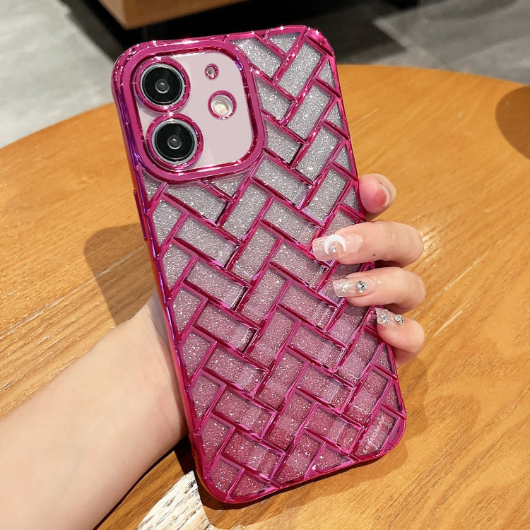 Woven Grid 3D Electroplating Laser Engraving Glitter Paper Phone Case, For iPhone 14, For iPhone 14 Pro, For iPhone 14 Pro Max, For iPhone 13 Pro Max, For iPhone 13 Pro, For iPhone 13, For iPhone 12, For iPhone 12 Pro Max, For iPhone 12 Pro, For iPhone 11