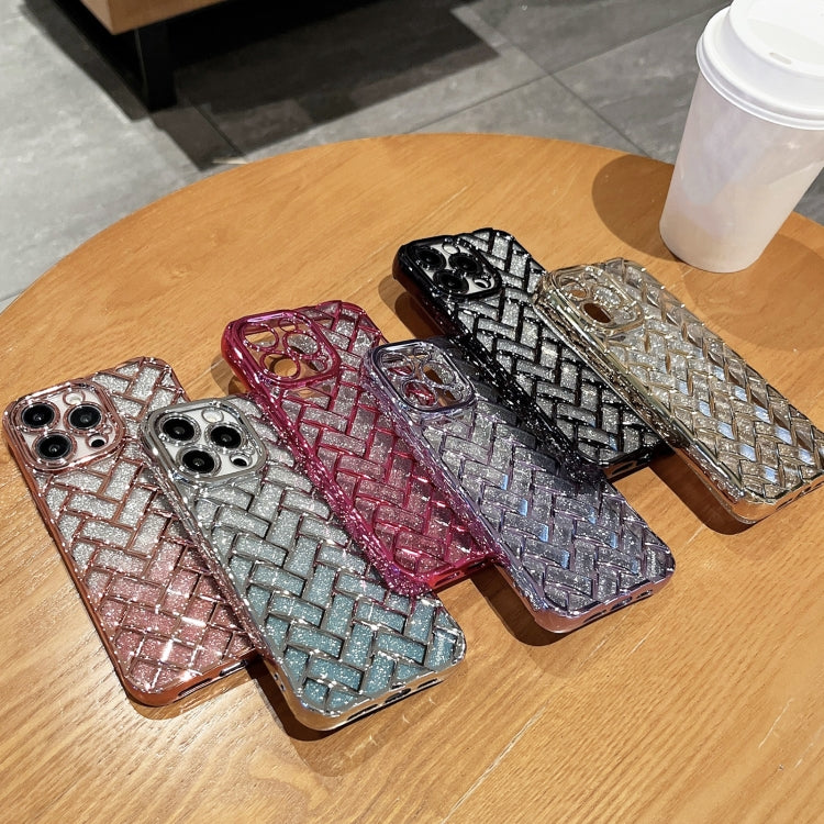 Woven Grid 3D Electroplating Laser Engraving Glitter Paper Phone Case, For iPhone 14, For iPhone 14 Pro, For iPhone 14 Pro Max, For iPhone 13 Pro Max, For iPhone 13 Pro, For iPhone 13, For iPhone 12, For iPhone 12 Pro Max, For iPhone 12 Pro, For iPhone 11