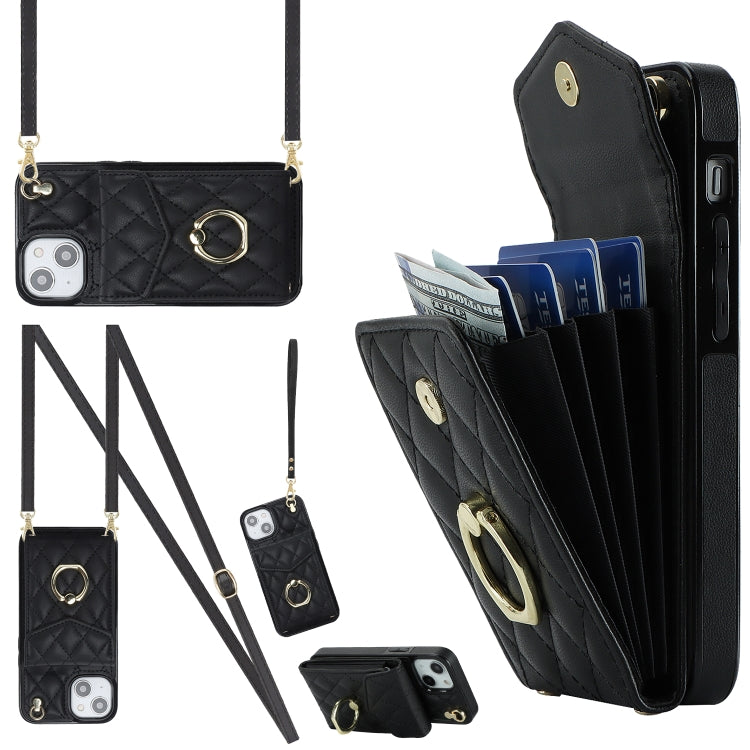 Rhombic Texture Card Bag Phone Case with Long Lanyard, For iPhone 16e, For iPhone 15 Pro Max, For iPhone 15 Pro, For iPhone 15 Plus, For iPhone 15, For iPhone 14 Plus, For iPhone 14, For iPhone 14 Pro, For iPhone 14 Pro Max, For iPhone 13 Pro Max������...