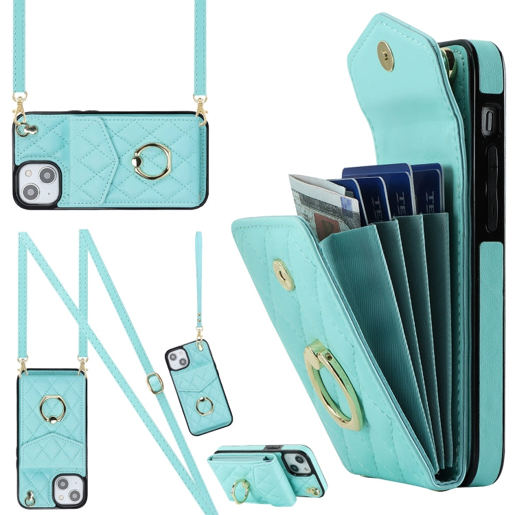 Rhombic Texture Card Bag Phone Case with Long Lanyard, For iPhone 16e, For iPhone 15 Pro Max, For iPhone 15 Pro, For iPhone 15 Plus, For iPhone 15, For iPhone 14 Plus, For iPhone 14, For iPhone 14 Pro, For iPhone 14 Pro Max, For iPhone 13 Pro Max������...