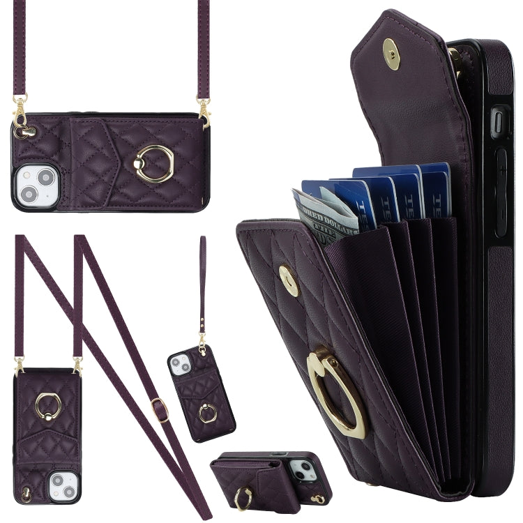 Rhombic Texture Card Bag Phone Case with Long Lanyard, For iPhone 16e, For iPhone 15 Pro Max, For iPhone 15 Pro, For iPhone 15 Plus, For iPhone 15, For iPhone 14 Plus, For iPhone 14, For iPhone 14 Pro, For iPhone 14 Pro Max, For iPhone 13 Pro Max������...
