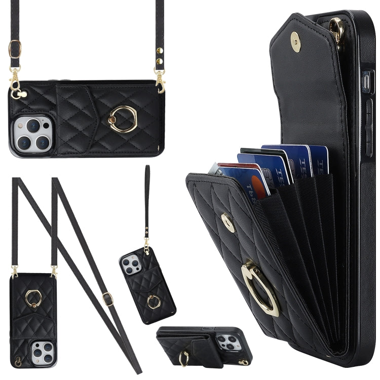 Rhombic Texture Card Bag Phone Case with Long Lanyard, For iPhone 16e, For iPhone 15 Pro Max, For iPhone 15 Pro, For iPhone 15 Plus, For iPhone 15, For iPhone 14 Plus, For iPhone 14, For iPhone 14 Pro, For iPhone 14 Pro Max, For iPhone 13 Pro Max������...