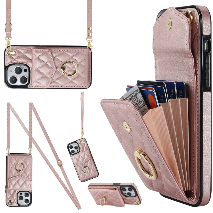 Rhombic Texture Card Bag Phone Case with Long Lanyard, For iPhone 16e, For iPhone 15 Pro Max, For iPhone 15 Pro, For iPhone 15 Plus, For iPhone 15, For iPhone 14 Plus, For iPhone 14, For iPhone 14 Pro, For iPhone 14 Pro Max, For iPhone 13 Pro Max������...