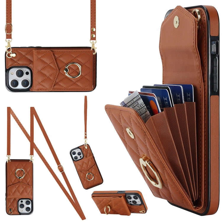 Rhombic Texture Card Bag Phone Case with Long Lanyard, For iPhone 16e, For iPhone 15 Pro Max, For iPhone 15 Pro, For iPhone 15 Plus, For iPhone 15, For iPhone 14 Plus, For iPhone 14, For iPhone 14 Pro, For iPhone 14 Pro Max, For iPhone 13 Pro Max������...