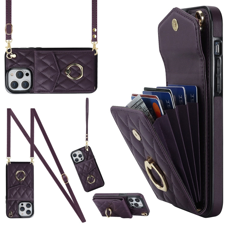 Rhombic Texture Card Bag Phone Case with Long Lanyard, For iPhone 16e, For iPhone 15 Pro Max, For iPhone 15 Pro, For iPhone 15 Plus, For iPhone 15, For iPhone 14 Plus, For iPhone 14, For iPhone 14 Pro, For iPhone 14 Pro Max, For iPhone 13 Pro Max������...