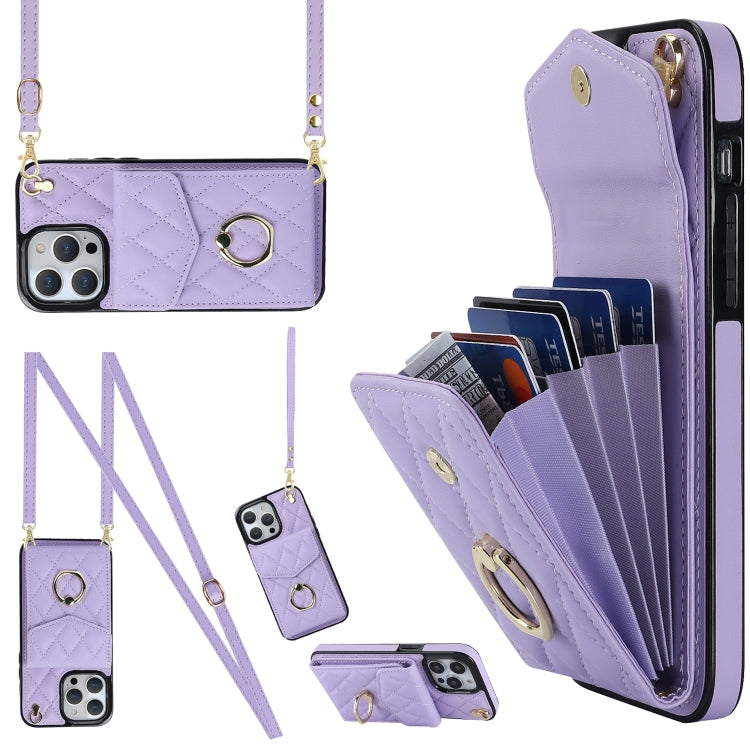 Rhombic Texture Card Bag Phone Case with Long Lanyard, For iPhone 16e, For iPhone 15 Pro Max, For iPhone 15 Pro, For iPhone 15 Plus, For iPhone 15, For iPhone 14 Plus, For iPhone 14, For iPhone 14 Pro, For iPhone 14 Pro Max, For iPhone 13 Pro Max������...