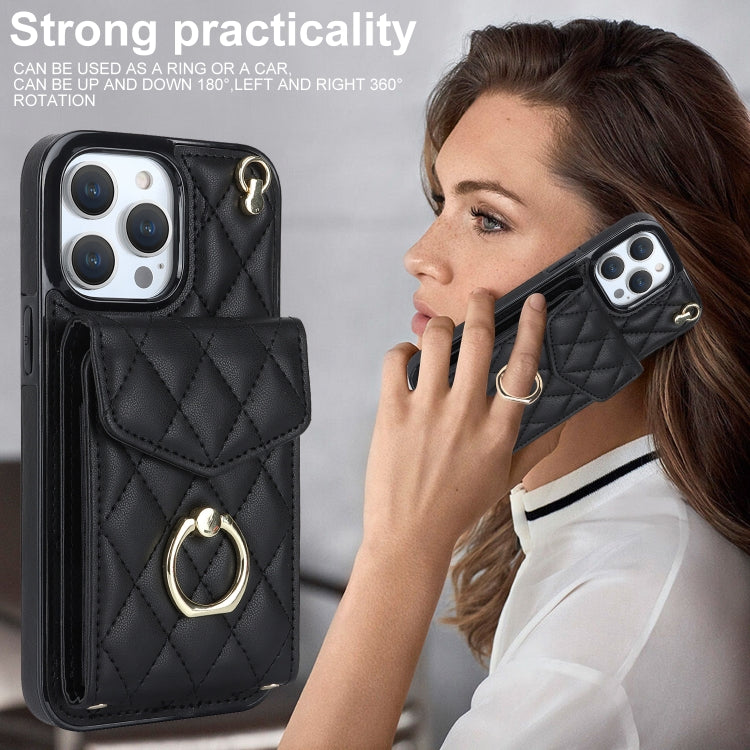 Rhombic Texture Card Bag Phone Case with Long Lanyard, For iPhone 12 / 12 Pro, For iPhone 12 Pro Max, For iPhone 11 Pro Max, For iPhone 11, For iPhone 11 Pro, For iPhone XR, For iPhone XS Max