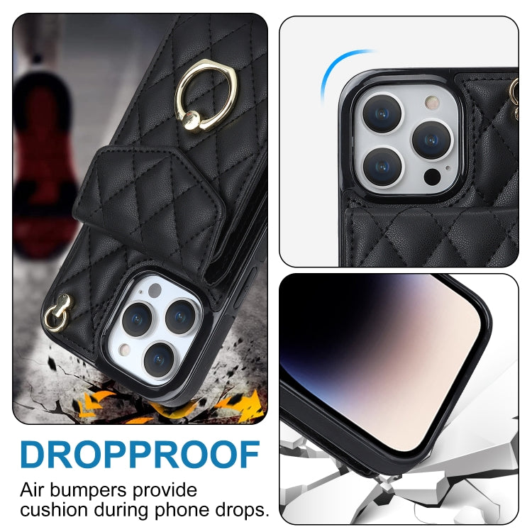 Rhombic Texture Card Bag Phone Case with Long Lanyard, For iPhone 12 / 12 Pro, For iPhone 12 Pro Max, For iPhone 11 Pro Max, For iPhone 11, For iPhone 11 Pro, For iPhone XR, For iPhone XS Max