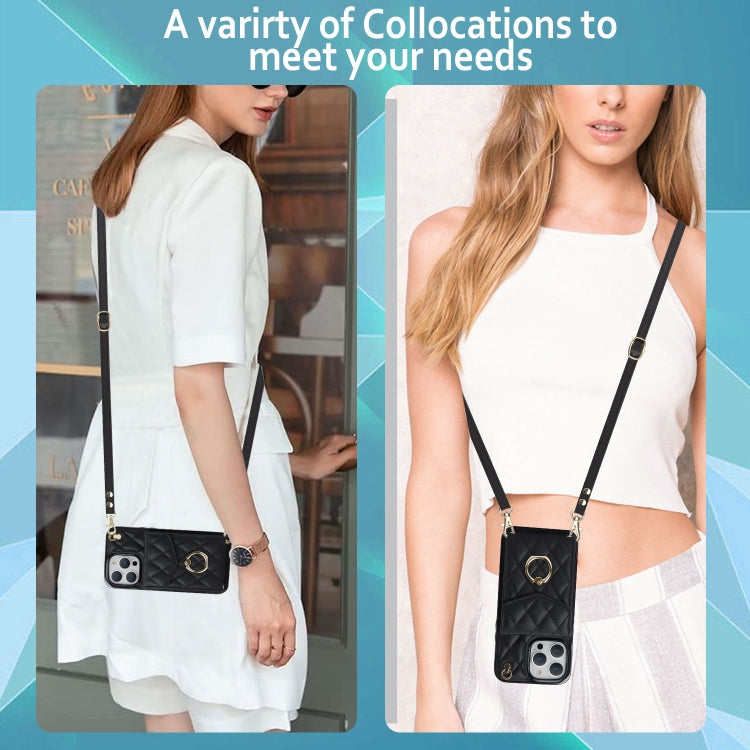 Rhombic Texture Card Bag Phone Case with Long Lanyard, For iPhone 12 / 12 Pro, For iPhone 12 Pro Max, For iPhone 11 Pro Max, For iPhone 11, For iPhone 11 Pro, For iPhone XR, For iPhone XS Max