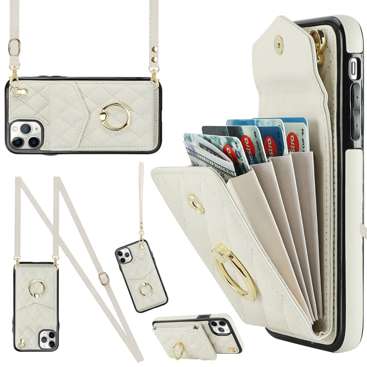 Rhombic Texture Card Bag Phone Case with Long Lanyard, For iPhone 12 / 12 Pro, For iPhone 12 Pro Max, For iPhone 11 Pro Max, For iPhone 11, For iPhone 11 Pro, For iPhone XR, For iPhone XS Max