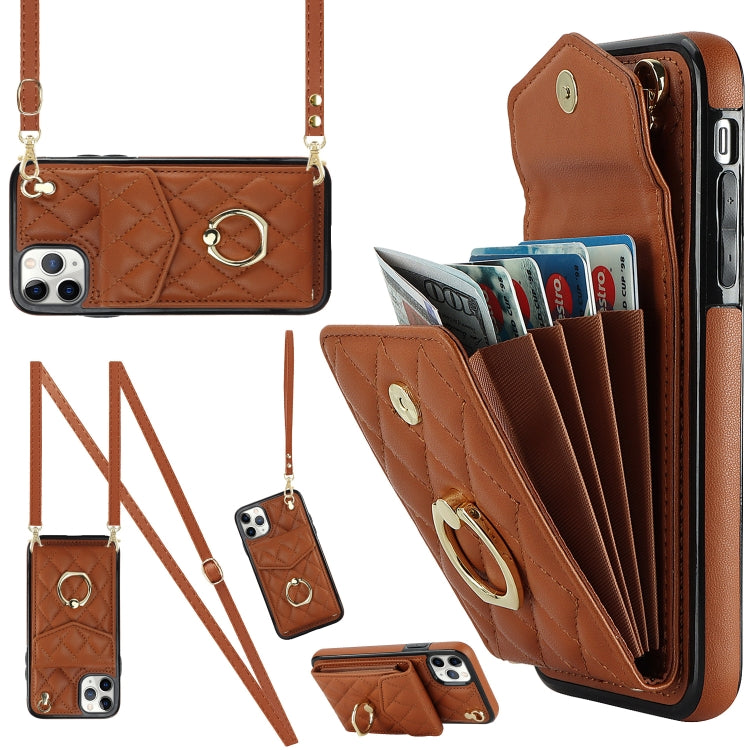 Rhombic Texture Card Bag Phone Case with Long Lanyard, For iPhone 12 / 12 Pro, For iPhone 12 Pro Max, For iPhone 11 Pro Max, For iPhone 11, For iPhone 11 Pro, For iPhone XR, For iPhone XS Max