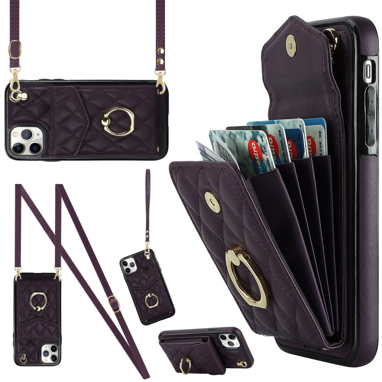 Rhombic Texture Card Bag Phone Case with Long Lanyard, For iPhone 12 / 12 Pro, For iPhone 12 Pro Max, For iPhone 11 Pro Max, For iPhone 11, For iPhone 11 Pro, For iPhone XR, For iPhone XS Max