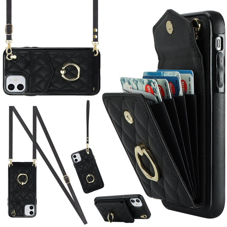Rhombic Texture Card Bag Phone Case with Long Lanyard, For iPhone 12 / 12 Pro, For iPhone 12 Pro Max, For iPhone 11 Pro Max, For iPhone 11, For iPhone 11 Pro, For iPhone XR, For iPhone XS Max