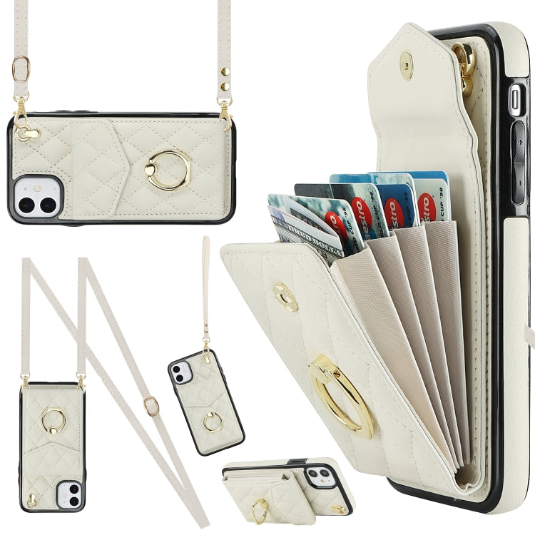 Rhombic Texture Card Bag Phone Case with Long Lanyard, For iPhone 12 / 12 Pro, For iPhone 12 Pro Max, For iPhone 11 Pro Max, For iPhone 11, For iPhone 11 Pro, For iPhone XR, For iPhone XS Max