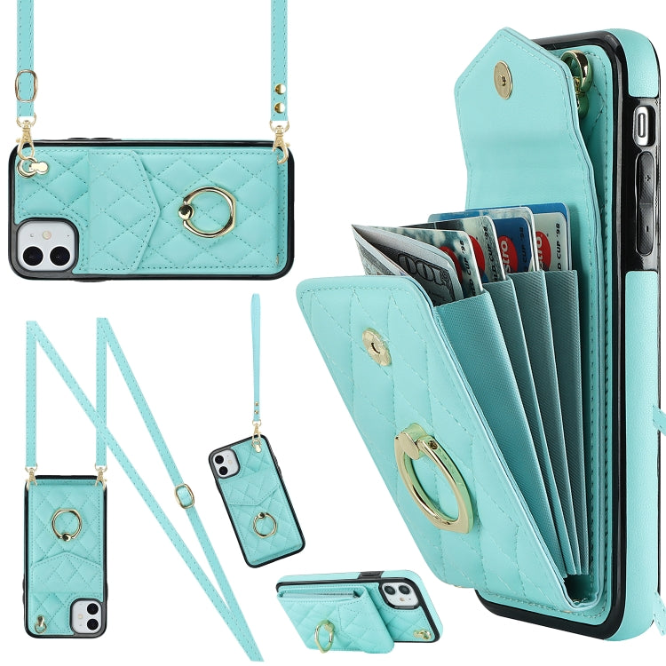 Rhombic Texture Card Bag Phone Case with Long Lanyard, For iPhone 12 / 12 Pro, For iPhone 12 Pro Max, For iPhone 11 Pro Max, For iPhone 11, For iPhone 11 Pro, For iPhone XR, For iPhone XS Max