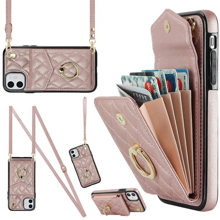 Rhombic Texture Card Bag Phone Case with Long Lanyard, For iPhone 12 / 12 Pro, For iPhone 12 Pro Max, For iPhone 11 Pro Max, For iPhone 11, For iPhone 11 Pro, For iPhone XR, For iPhone XS Max
