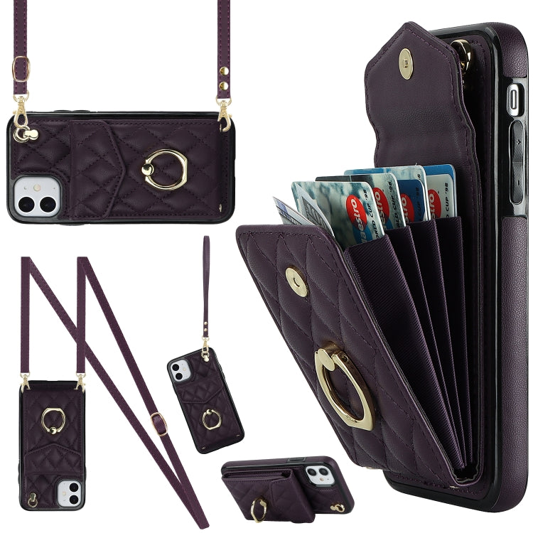 Rhombic Texture Card Bag Phone Case with Long Lanyard, For iPhone 12 / 12 Pro, For iPhone 12 Pro Max, For iPhone 11 Pro Max, For iPhone 11, For iPhone 11 Pro, For iPhone XR, For iPhone XS Max