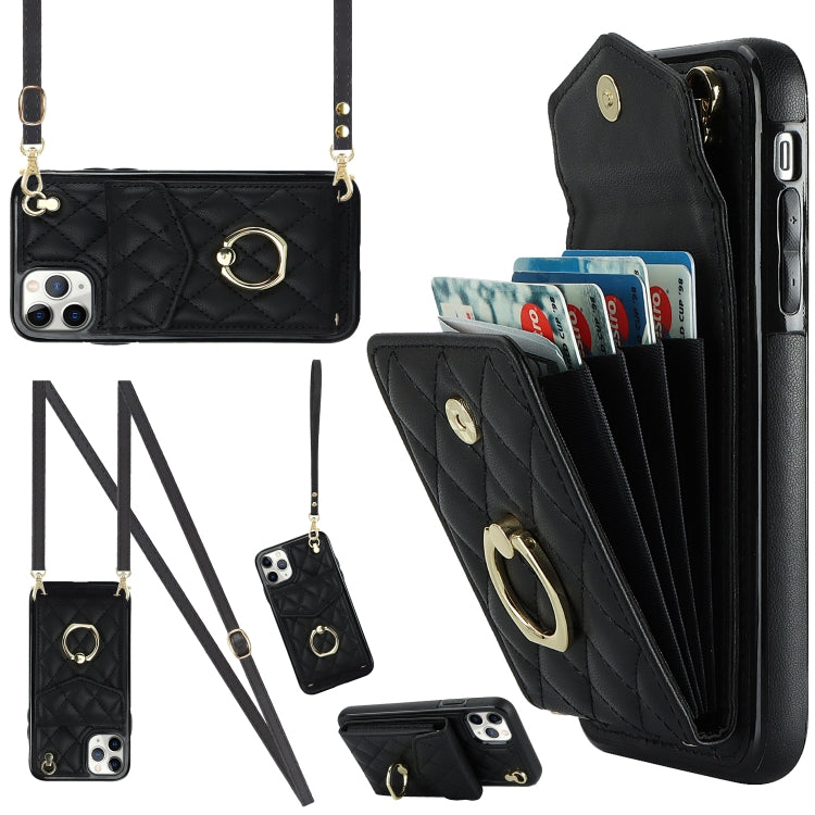 Rhombic Texture Card Bag Phone Case with Long Lanyard, For iPhone 12 / 12 Pro, For iPhone 12 Pro Max, For iPhone 11 Pro Max, For iPhone 11, For iPhone 11 Pro, For iPhone XR, For iPhone XS Max