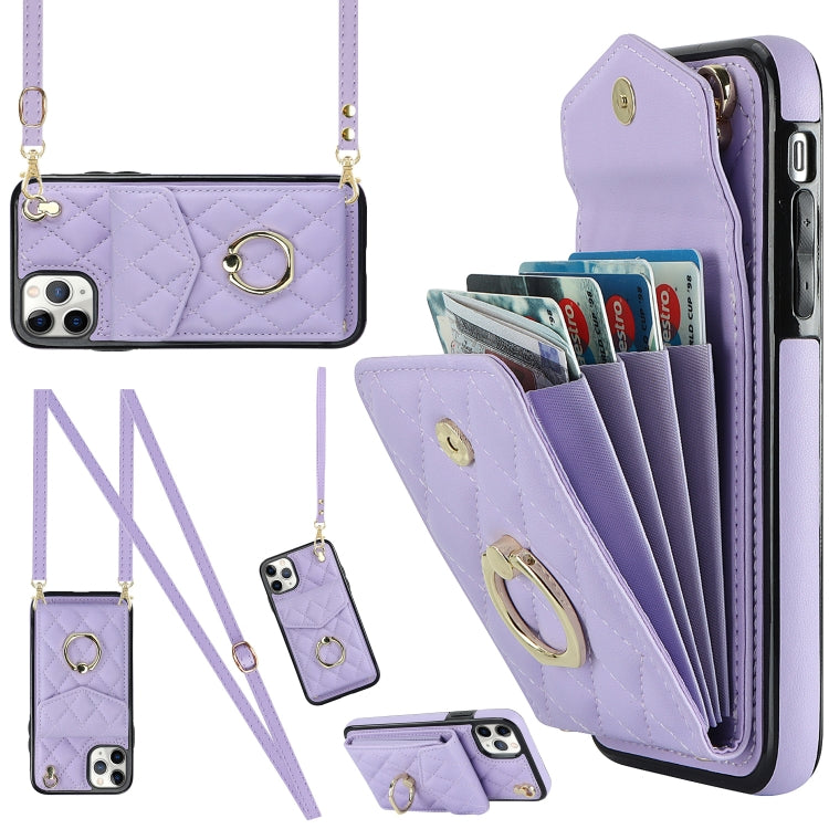 Rhombic Texture Card Bag Phone Case with Long Lanyard, For iPhone 12 / 12 Pro, For iPhone 12 Pro Max, For iPhone 11 Pro Max, For iPhone 11, For iPhone 11 Pro, For iPhone XR, For iPhone XS Max