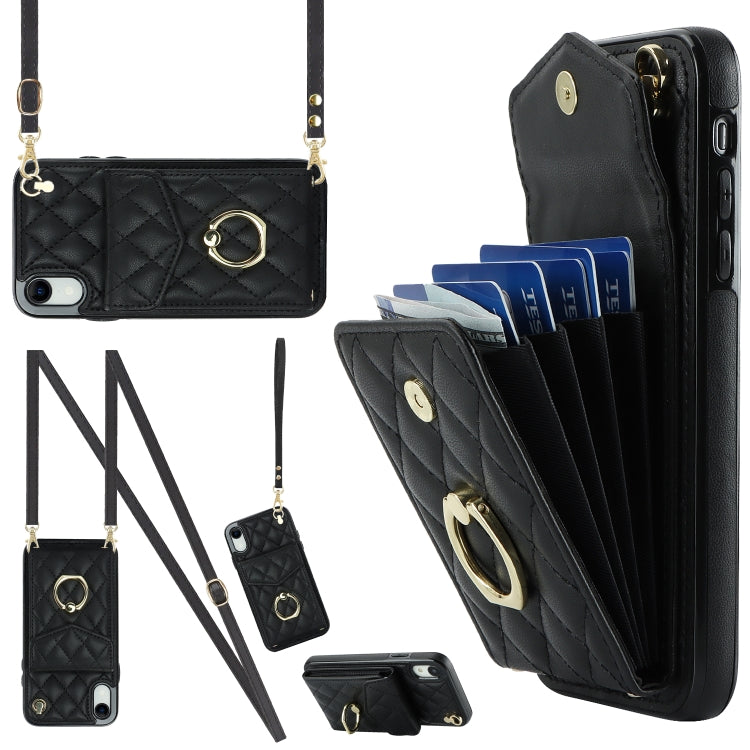 Rhombic Texture Card Bag Phone Case with Long Lanyard, For iPhone 12 / 12 Pro, For iPhone 12 Pro Max, For iPhone 11 Pro Max, For iPhone 11, For iPhone 11 Pro, For iPhone XR, For iPhone XS Max