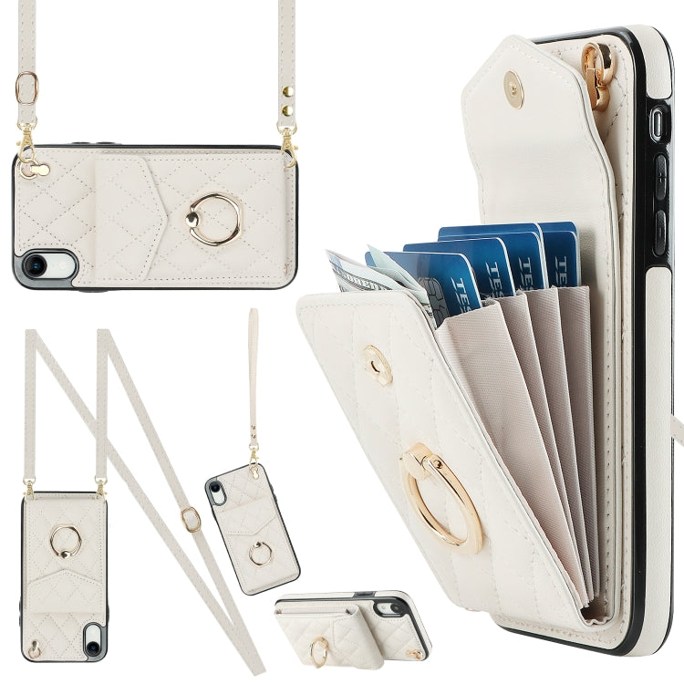 Rhombic Texture Card Bag Phone Case with Long Lanyard, For iPhone 12 / 12 Pro, For iPhone 12 Pro Max, For iPhone 11 Pro Max, For iPhone 11, For iPhone 11 Pro, For iPhone XR, For iPhone XS Max