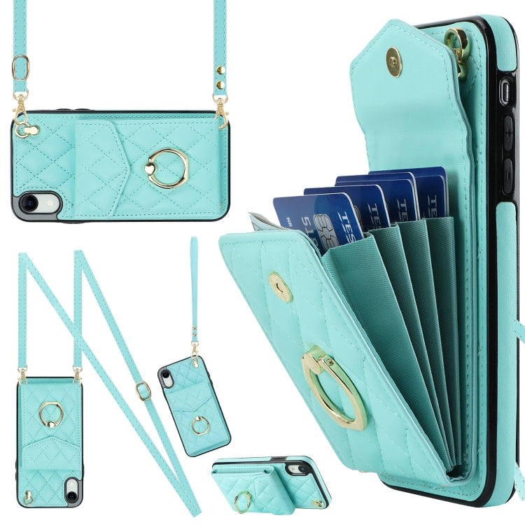 Rhombic Texture Card Bag Phone Case with Long Lanyard, For iPhone 12 / 12 Pro, For iPhone 12 Pro Max, For iPhone 11 Pro Max, For iPhone 11, For iPhone 11 Pro, For iPhone XR, For iPhone XS Max