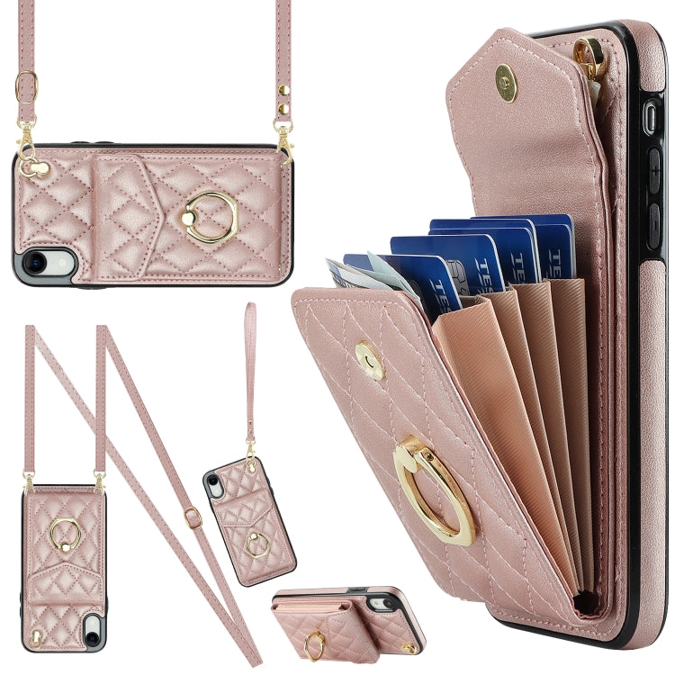 Rhombic Texture Card Bag Phone Case with Long Lanyard, For iPhone 12 / 12 Pro, For iPhone 12 Pro Max, For iPhone 11 Pro Max, For iPhone 11, For iPhone 11 Pro, For iPhone XR, For iPhone XS Max