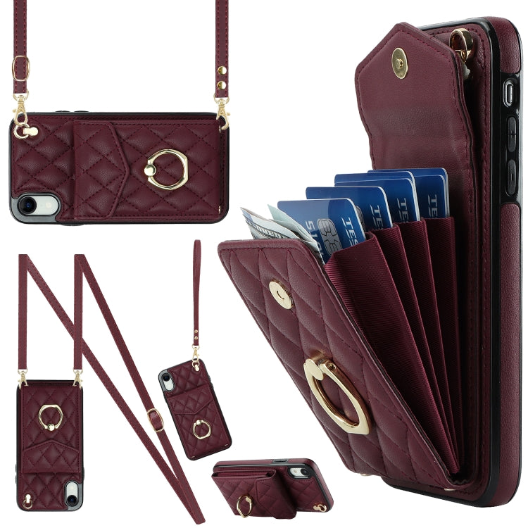 Rhombic Texture Card Bag Phone Case with Long Lanyard, For iPhone 12 / 12 Pro, For iPhone 12 Pro Max, For iPhone 11 Pro Max, For iPhone 11, For iPhone 11 Pro, For iPhone XR, For iPhone XS Max