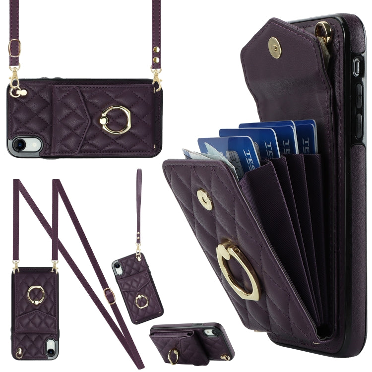 Rhombic Texture Card Bag Phone Case with Long Lanyard, For iPhone 12 / 12 Pro, For iPhone 12 Pro Max, For iPhone 11 Pro Max, For iPhone 11, For iPhone 11 Pro, For iPhone XR, For iPhone XS Max