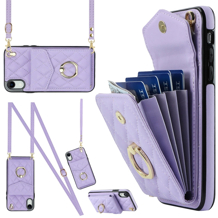 Rhombic Texture Card Bag Phone Case with Long Lanyard, For iPhone 12 / 12 Pro, For iPhone 12 Pro Max, For iPhone 11 Pro Max, For iPhone 11, For iPhone 11 Pro, For iPhone XR, For iPhone XS Max