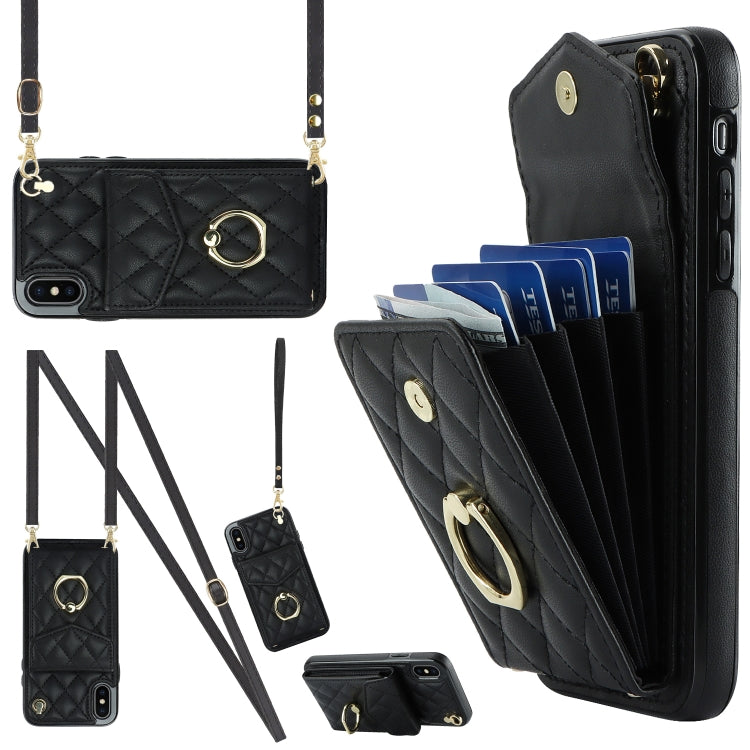 Rhombic Texture Card Bag Phone Case with Long Lanyard, For iPhone 12 / 12 Pro, For iPhone 12 Pro Max, For iPhone 11 Pro Max, For iPhone 11, For iPhone 11 Pro, For iPhone XR, For iPhone XS Max