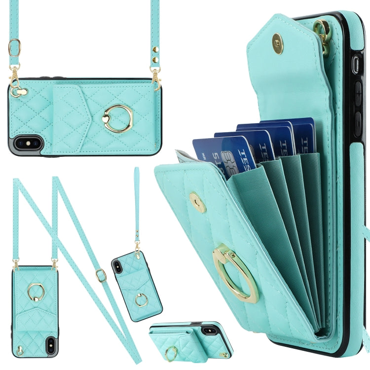 Rhombic Texture Card Bag Phone Case with Long Lanyard, For iPhone 12 / 12 Pro, For iPhone 12 Pro Max, For iPhone 11 Pro Max, For iPhone 11, For iPhone 11 Pro, For iPhone XR, For iPhone XS Max