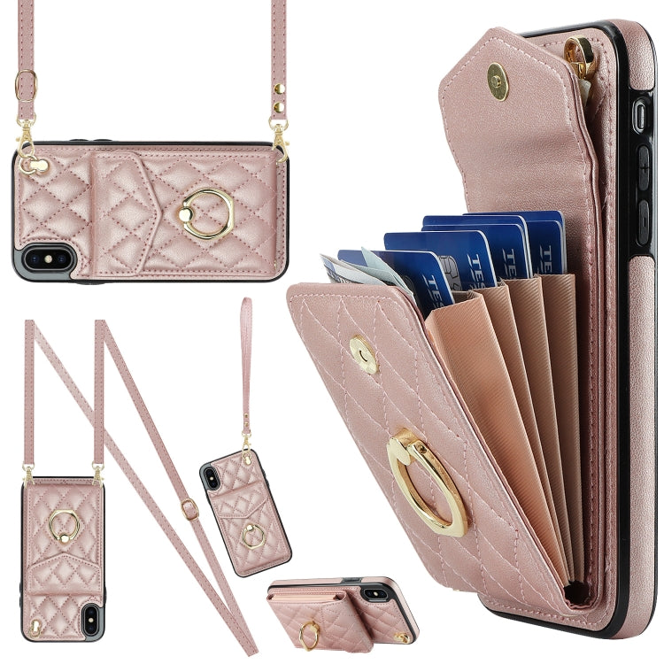 Rhombic Texture Card Bag Phone Case with Long Lanyard, For iPhone 12 / 12 Pro, For iPhone 12 Pro Max, For iPhone 11 Pro Max, For iPhone 11, For iPhone 11 Pro, For iPhone XR, For iPhone XS Max