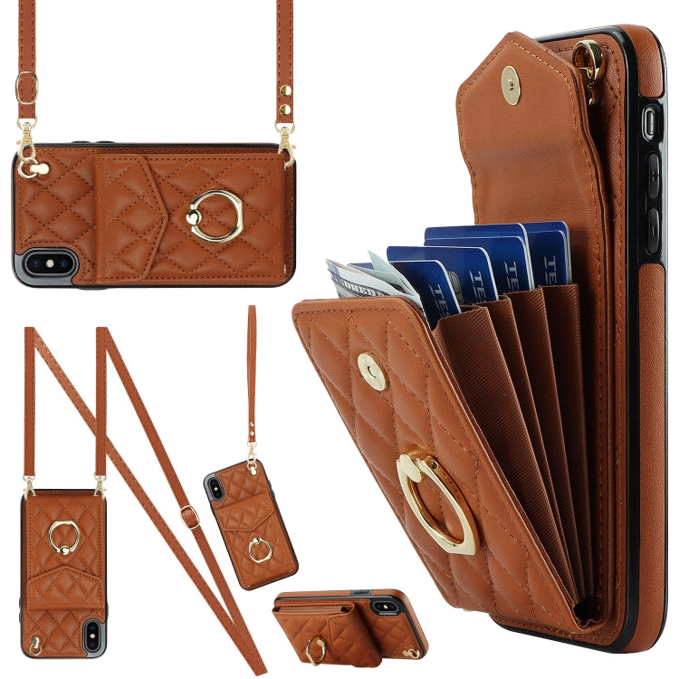 Rhombic Texture Card Bag Phone Case with Long Lanyard, For iPhone 12 / 12 Pro, For iPhone 12 Pro Max, For iPhone 11 Pro Max, For iPhone 11, For iPhone 11 Pro, For iPhone XR, For iPhone XS Max