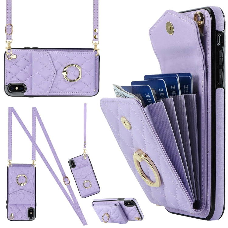 Rhombic Texture Card Bag Phone Case with Long Lanyard, For iPhone 12 / 12 Pro, For iPhone 12 Pro Max, For iPhone 11 Pro Max, For iPhone 11, For iPhone 11 Pro, For iPhone XR, For iPhone XS Max