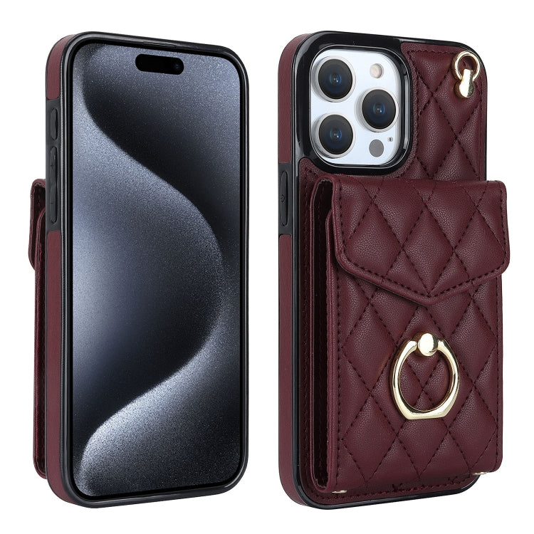 Rhombic Texture Card Bag Phone Case with Long Lanyard, For iPhone 16e, For iPhone 15 Pro Max, For iPhone 15 Pro, For iPhone 15 Plus, For iPhone 15, For iPhone 14 Plus, For iPhone 14, For iPhone 14 Pro, For iPhone 14 Pro Max, For iPhone 13 Pro Max������...