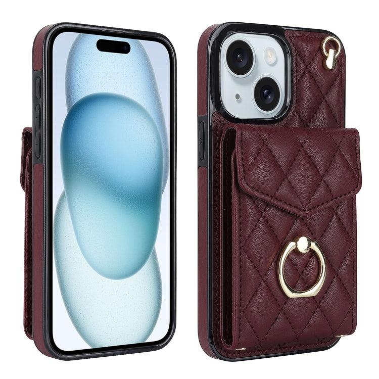 Rhombic Texture Card Bag Phone Case with Long Lanyard, For iPhone 16e, For iPhone 15 Pro Max, For iPhone 15 Pro, For iPhone 15 Plus, For iPhone 15, For iPhone 14 Plus, For iPhone 14, For iPhone 14 Pro, For iPhone 14 Pro Max, For iPhone 13 Pro Max������...