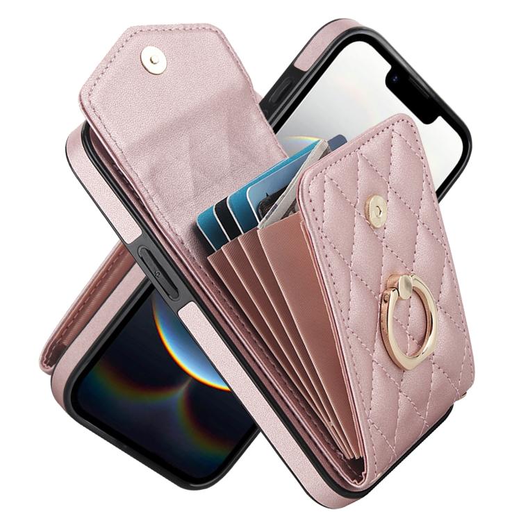 Rhombic Texture Card Bag Phone Case with Long Lanyard, For iPhone 16e, For iPhone 15 Pro Max, For iPhone 15 Pro, For iPhone 15 Plus, For iPhone 15, For iPhone 14 Plus, For iPhone 14, For iPhone 14 Pro, For iPhone 14 Pro Max, For iPhone 13 Pro Max������...