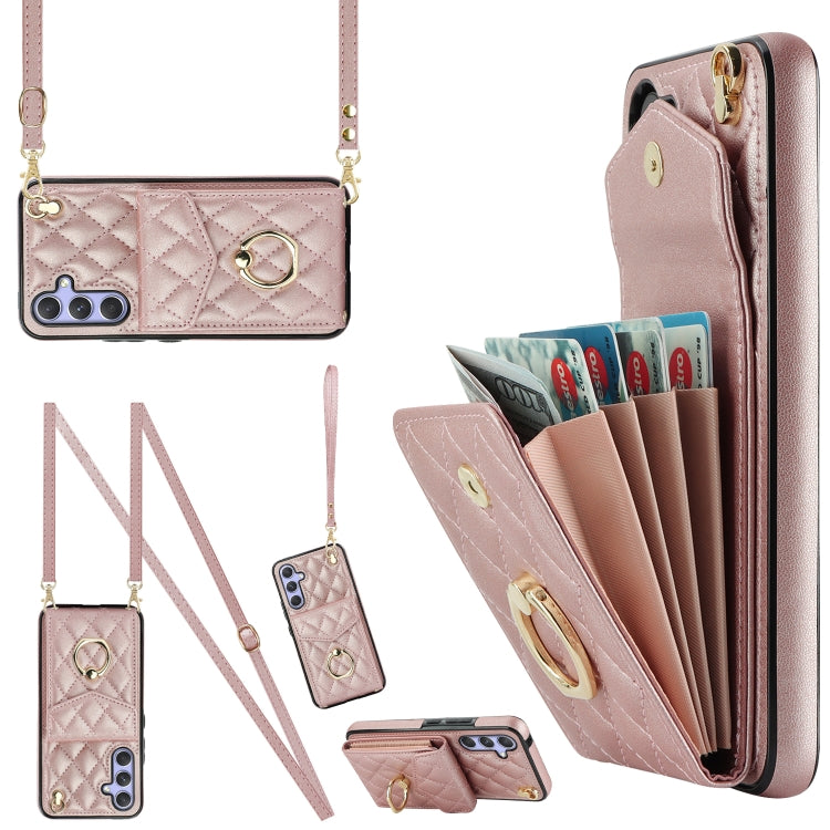 Rhombic Texture Card Bag Phone Case with Long Lanyard