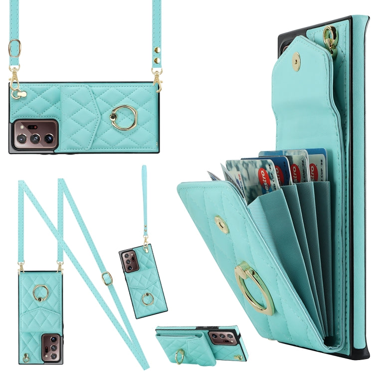 Rhombic Texture Card Bag Phone Case with Long Lanyard