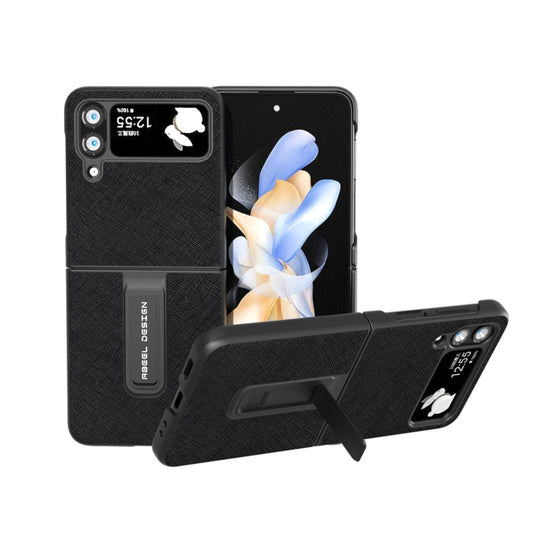 Cross Texture Genuine Leather Phone Case with Holder