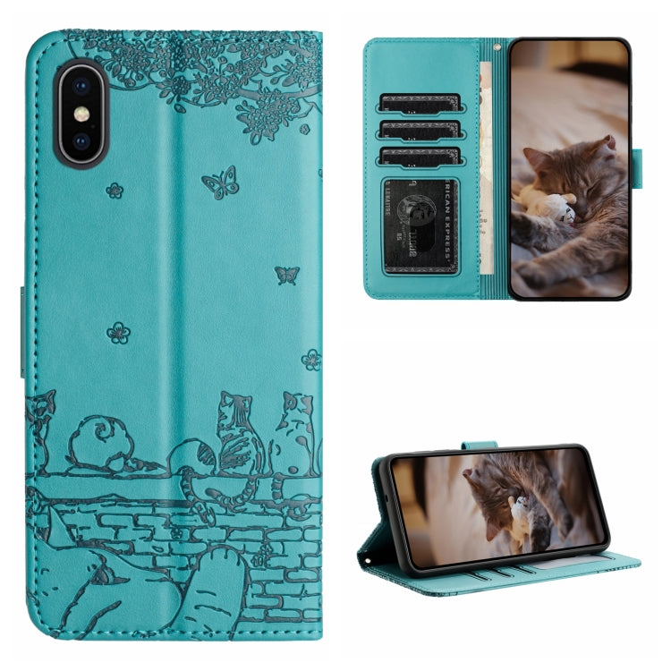Cat Embossing Pattern Leather Phone Case with Lanyard, For iPhone 12 Pro Max, For iPhone 12 mini, For iPhone 11 Pro Max, For iPhone 11, For iPhone 11 Pro, For iPhone XS Max, For iPhone X, For iPhone 7 Plus / 8 Plus