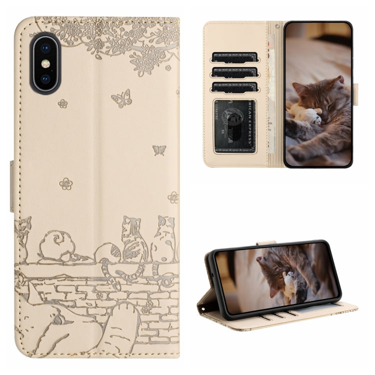 Cat Embossing Pattern Leather Phone Case with Lanyard, For iPhone 12 Pro Max, For iPhone 12 mini, For iPhone 11 Pro Max, For iPhone 11, For iPhone 11 Pro, For iPhone XS Max, For iPhone X, For iPhone 7 Plus / 8 Plus