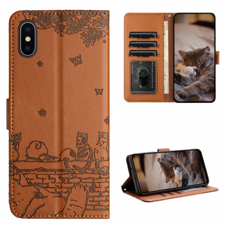 Cat Embossing Pattern Leather Phone Case with Lanyard, For iPhone 12 Pro Max, For iPhone 12 mini, For iPhone 11 Pro Max, For iPhone 11, For iPhone 11 Pro, For iPhone XS Max, For iPhone X, For iPhone 7 Plus / 8 Plus