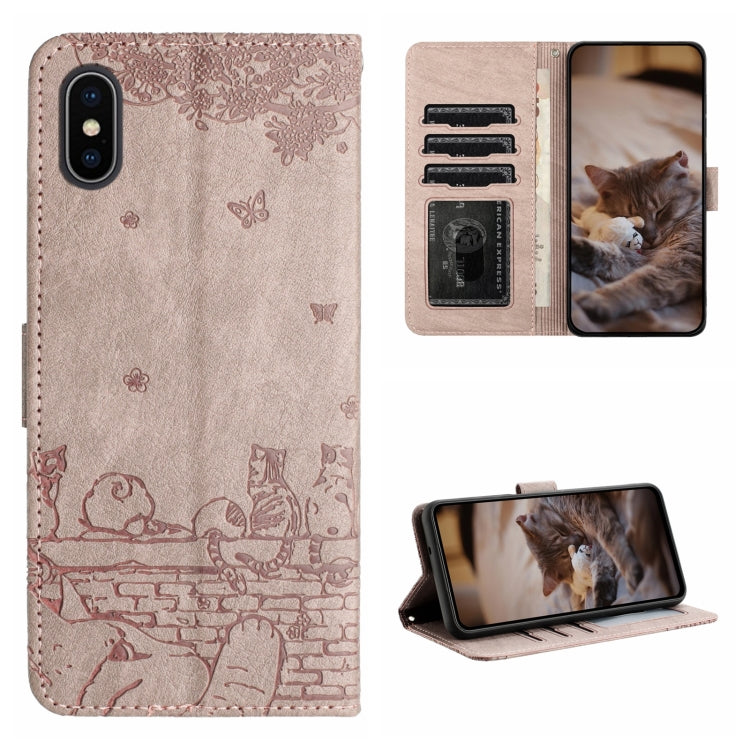 Cat Embossing Pattern Leather Phone Case with Lanyard, For iPhone 12 Pro Max, For iPhone 12 mini, For iPhone 11 Pro Max, For iPhone 11, For iPhone 11 Pro, For iPhone XS Max, For iPhone X, For iPhone 7 Plus / 8 Plus