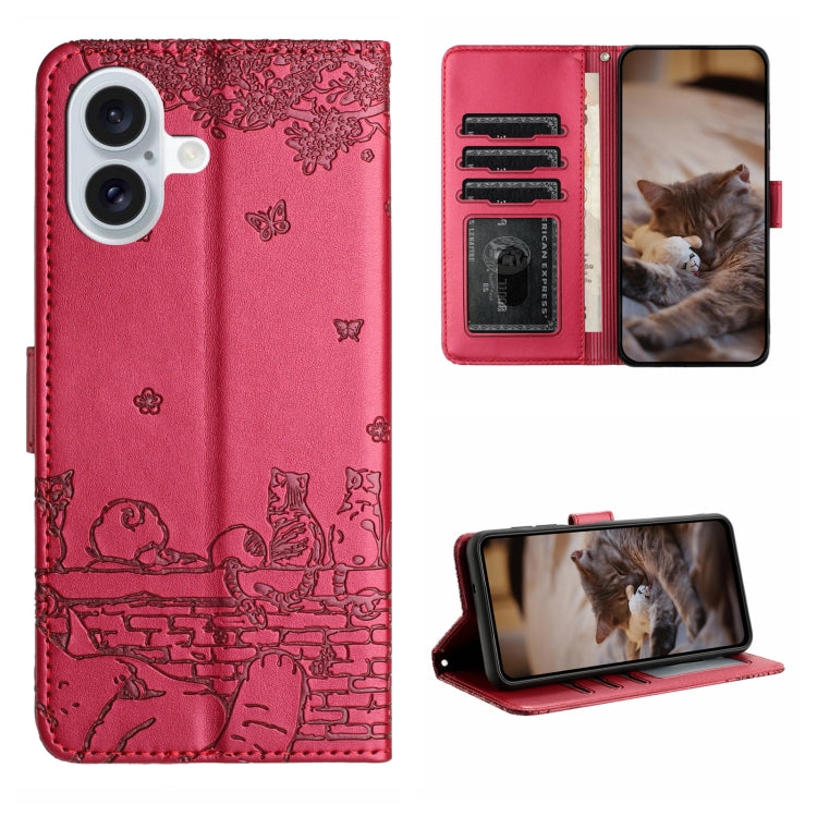 Cat Embossing Pattern Leather Phone Case with Lanyard, For iPhone 16 Pro Max, For iPhone 16 Pro, For iPhone 16 Plus, For iPhone 16, iPhone 16e, For iPhone 15 Pro Max, For iPhone 15 Pro, For iPhone 15 Plus, For iPhone 15, For iPhone 14 Plus, For iPhone ...